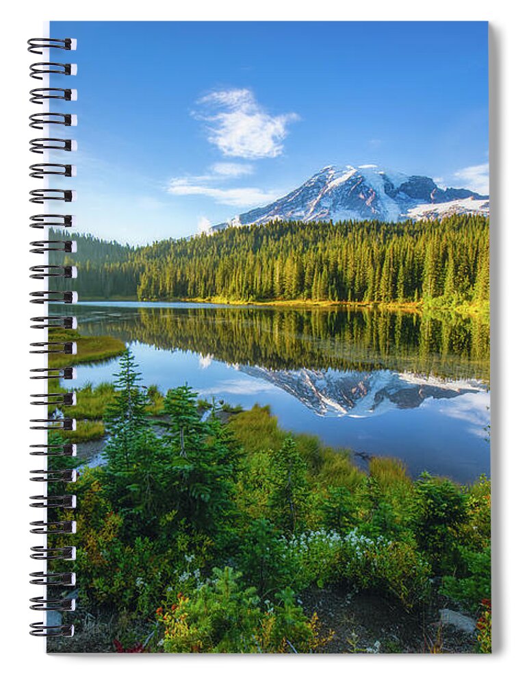 Brown Spiral Notebook featuring the photograph Mount Rainier in Reflection Lake by Robert J Wagner
