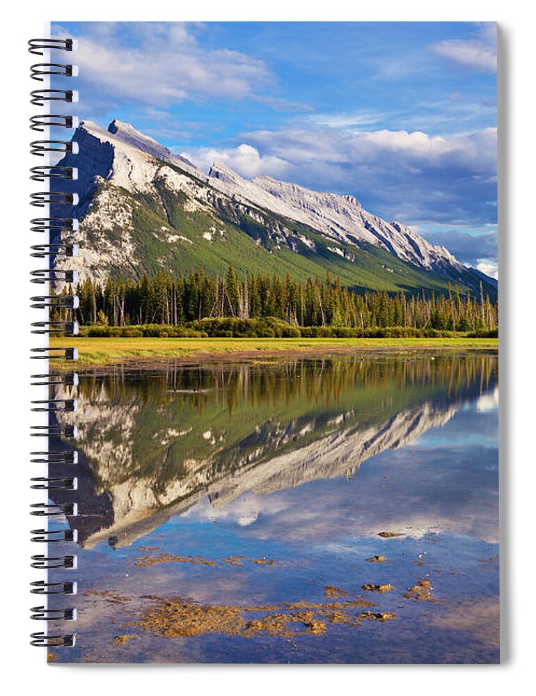 Mount Rundle Spiral Notebook featuring the photograph Mount Rundle reflected in Vermillion Lakes, Canadian Rockies by Neale And Judith Clark