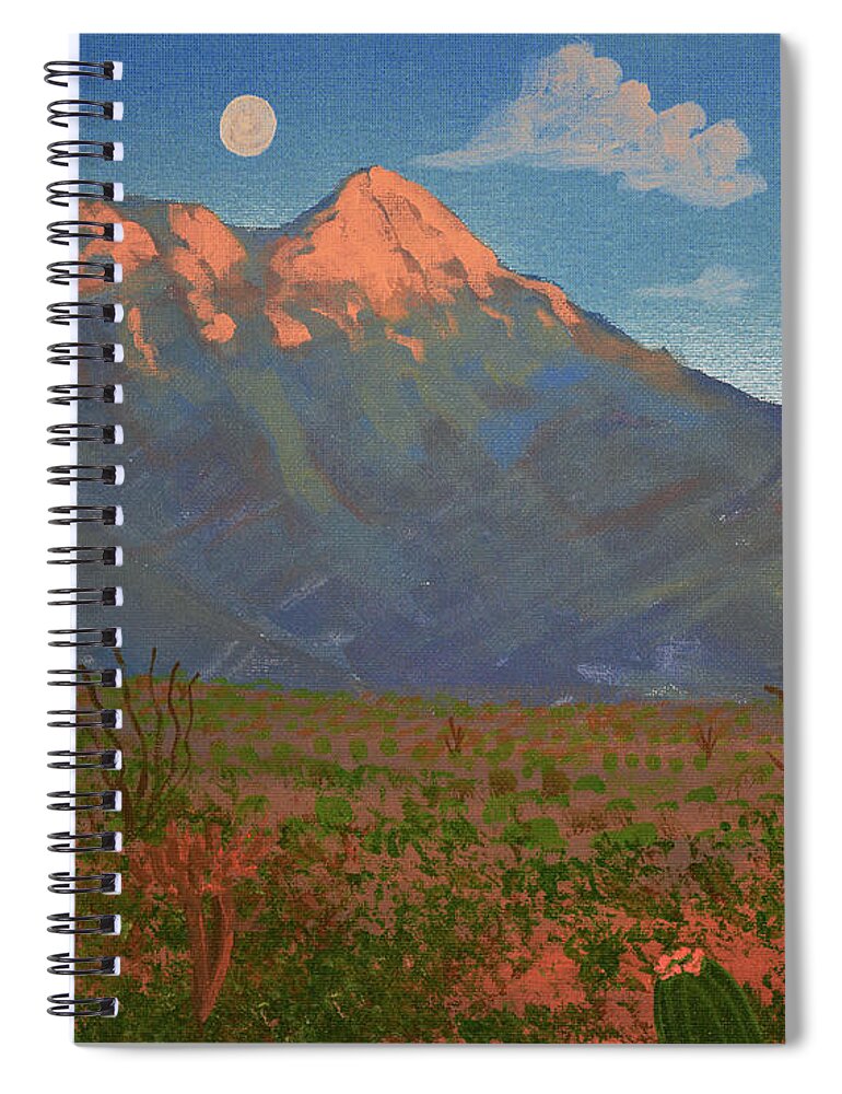 Arizona Spiral Notebook featuring the painting Mount Wrightson Moon, Green Valley AZ by Chance Kafka