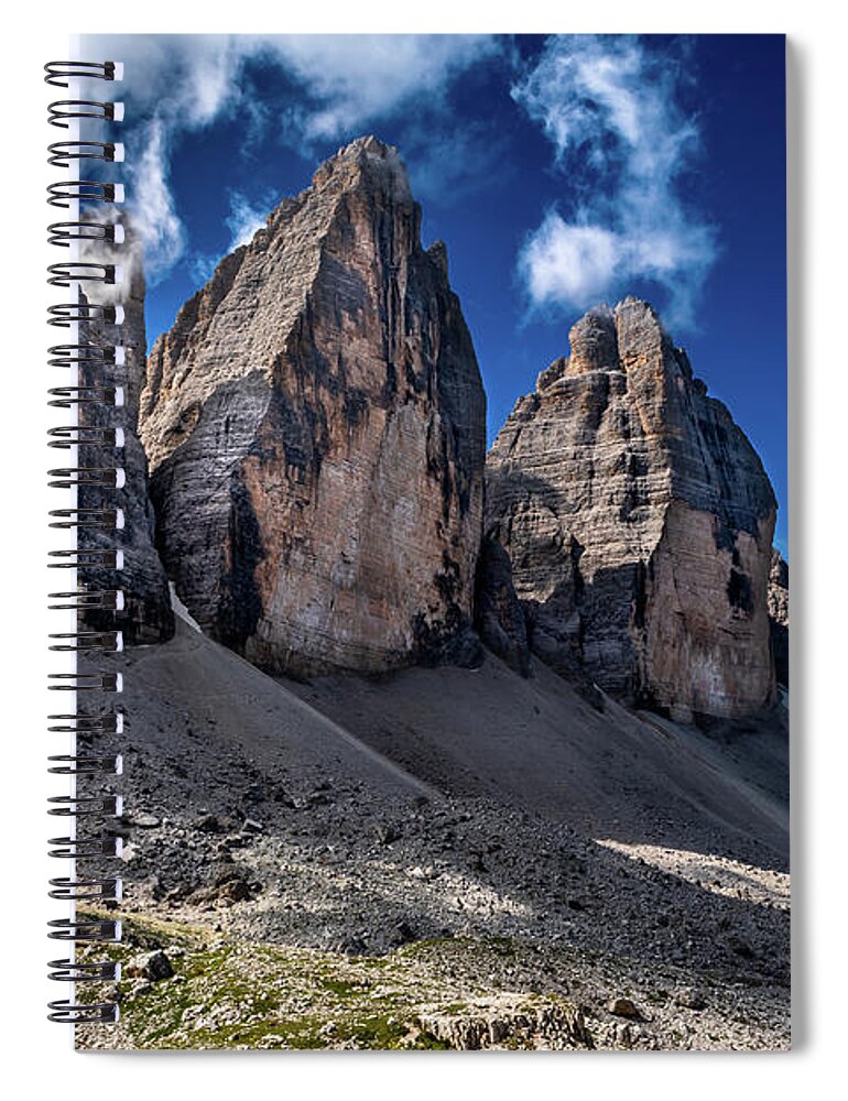 Alpine Spiral Notebook featuring the photograph Mountain Formation Tre Cime Di Lavaredo In The Dolomites Of South Tirol In Italy by Andreas Berthold