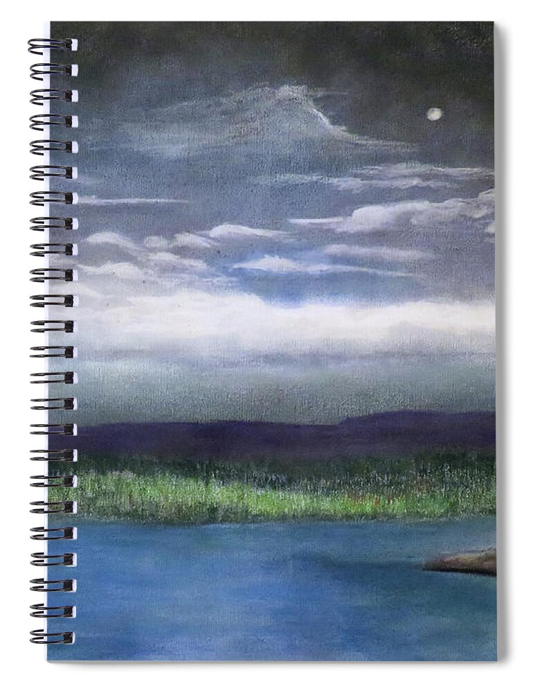 Landscape Spiral Notebook featuring the mixed media Mountain Lake 3 by Carl Owen