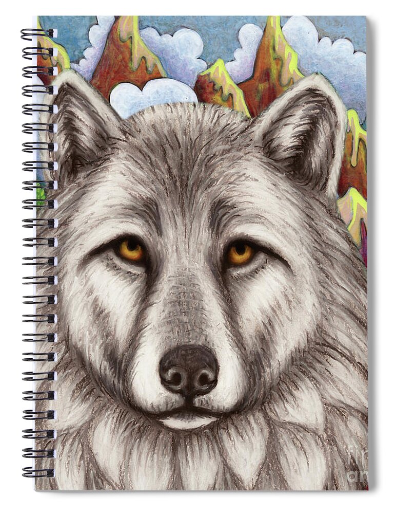 Wolf Spiral Notebook featuring the painting Mountain Meadow Wolf by Amy E Fraser