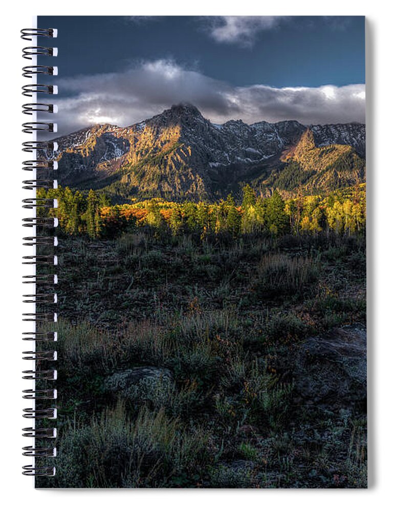 Clouds Spiral Notebook featuring the photograph Mountains at Sunrise - 0381 by Jerry Owens