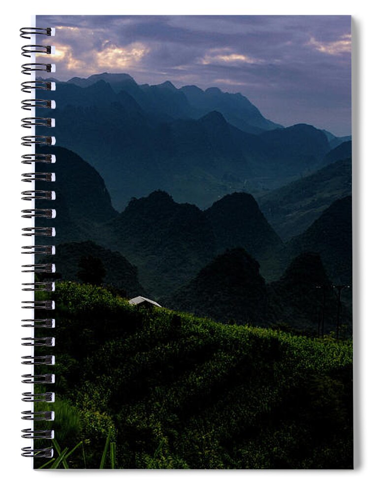 Ha Giang Spiral Notebook featuring the photograph Waiting For The Night - Ha Giang Loop Road. Northern Vietnam by Earth And Spirit