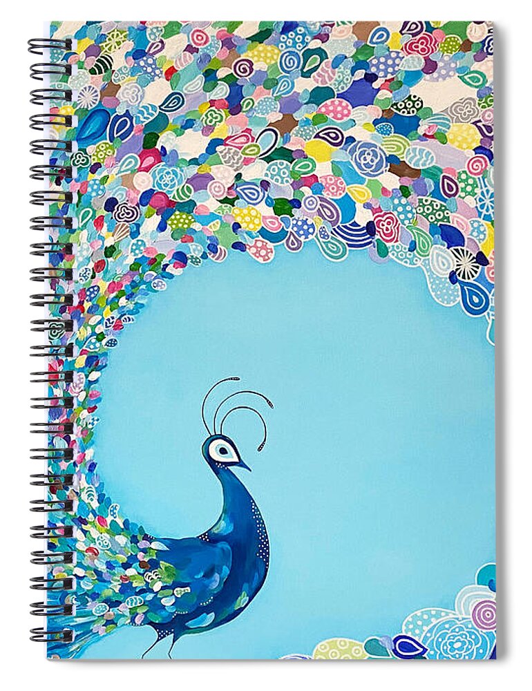 Blues Spiral Notebook featuring the painting Mr. Peacock by Beth Ann Scott