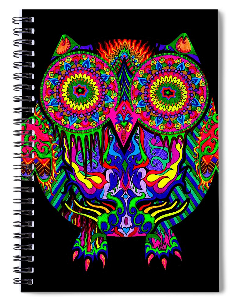 Owl Spiral Notebook featuring the drawing Ms I Am Meltiiing BLACK by Baruska A Michalcikova