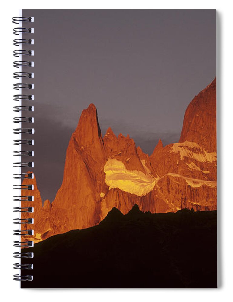 Argentina Spiral Notebook featuring the photograph Mt Fitzroy at dawn Patagonia by James Brunker