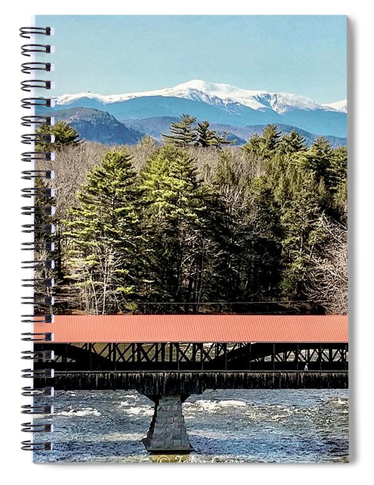  Spiral Notebook featuring the photograph Mt Washington over the Saco River Covered Bridge by John Gisis