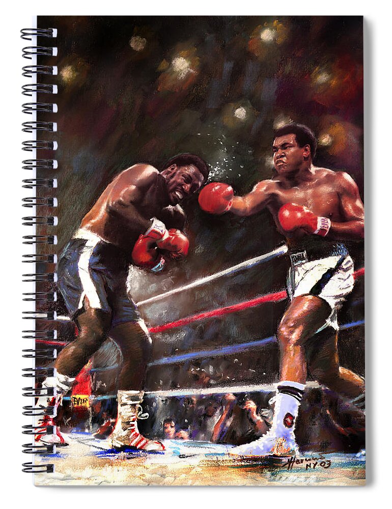 Muhammad Ali Spiral Notebook featuring the painting Muhammad Ali and Joe Frazier by Ylli Haruni