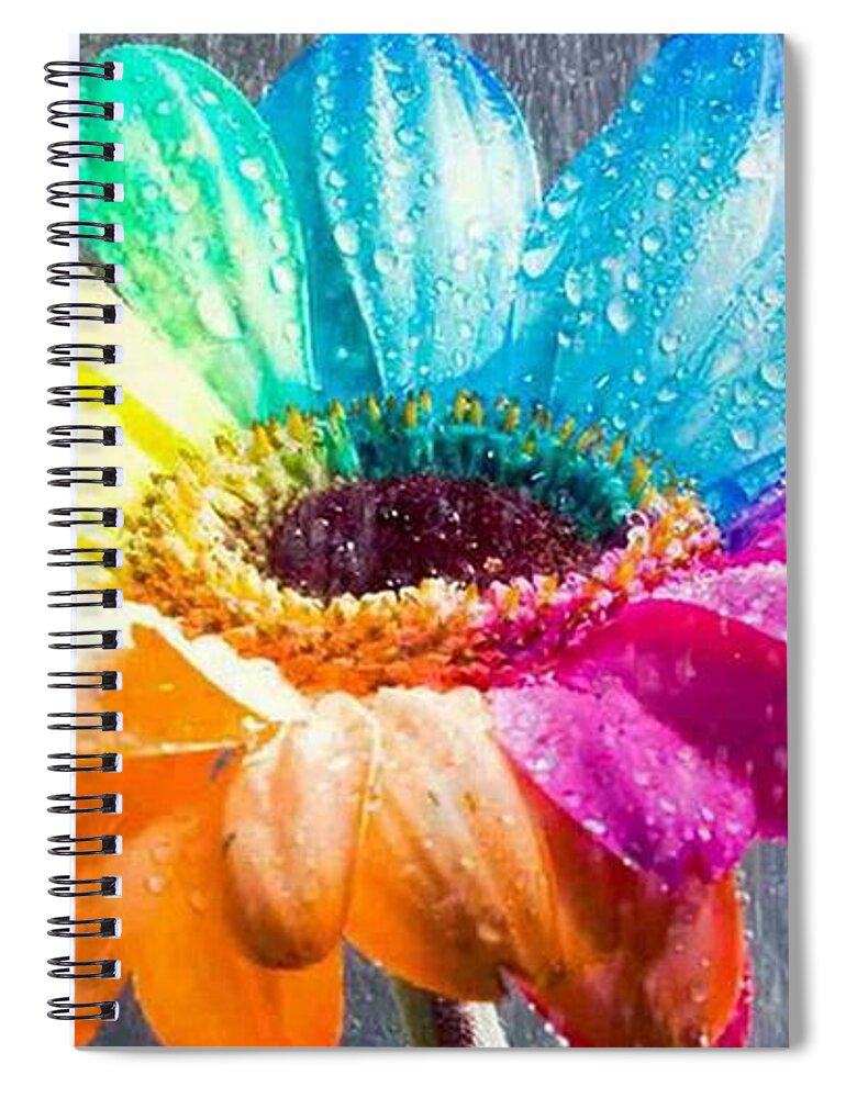Daisy Spiral Notebook featuring the digital art Dew Kissed Multi-Color Daisy by Teresa Trotter