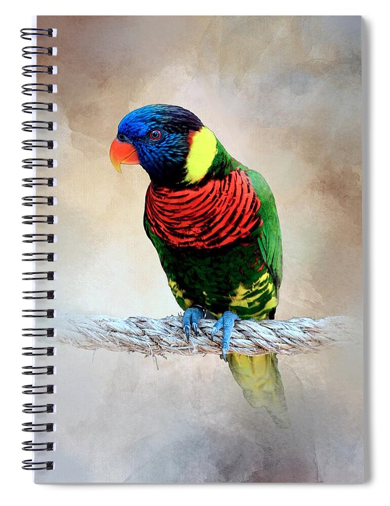 Bird Spiral Notebook featuring the mixed media Multicolor Bird 87 by Lucie Dumas