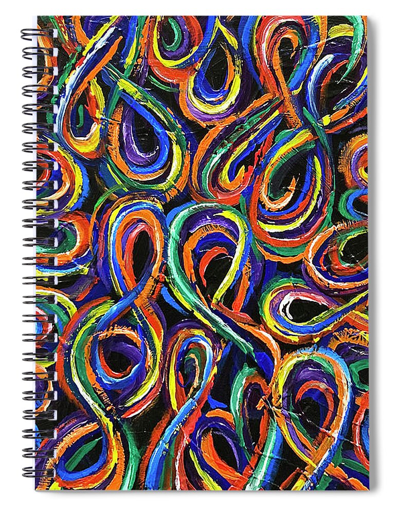 Abstract Spiral Notebook featuring the painting Multicolor Figure-Eights Number 3 by Michael Morgan
