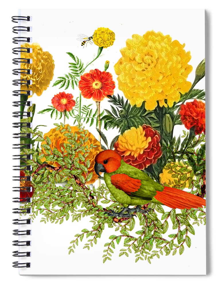 Mums Spiral Notebook featuring the digital art Mum Garden and Parrot by Doreen Erhardt