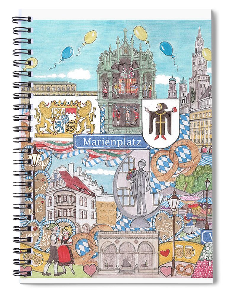 Munich Spiral Notebook featuring the mixed media Munich 2 by Stephanie Hessler