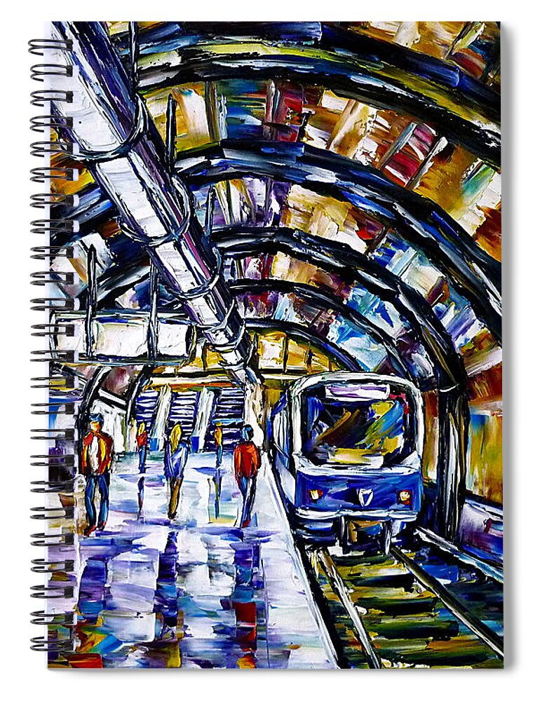 Munich Theresienwiese Spiral Notebook featuring the painting Munich Subway by Mirek Kuzniar