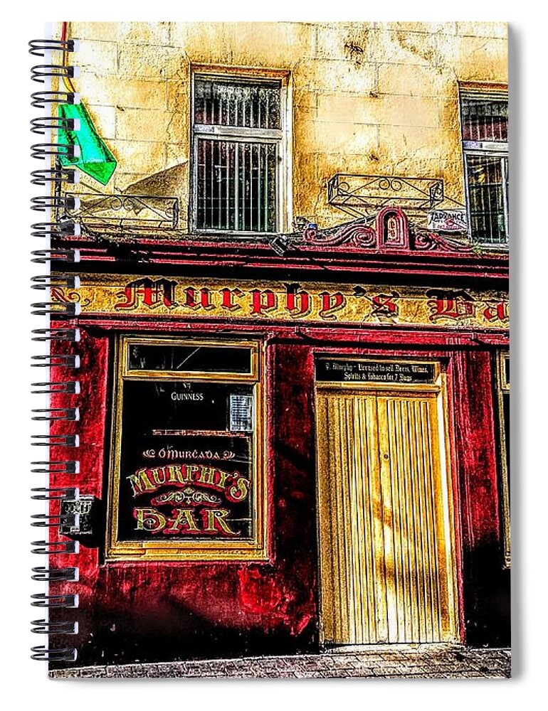Galway Ireland Spiral Notebook featuring the mixed media Painting of Murphys bar Galway by Mary Cahalan Lee - aka PIXI