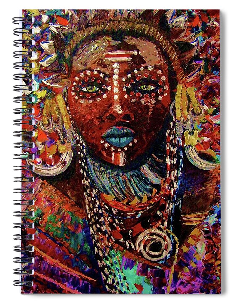 Africa Spiral Notebook featuring the painting Mursi by Kowie Theron