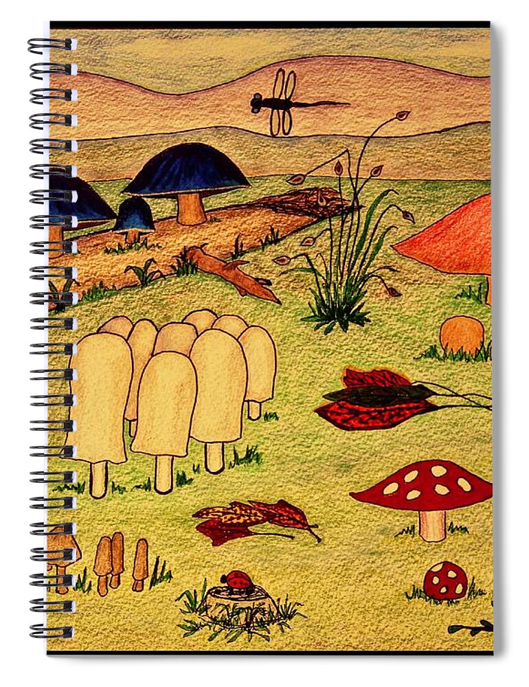 Drawing Spiral Notebook featuring the drawing Mushroom Diversity by Karen Nice-Webb