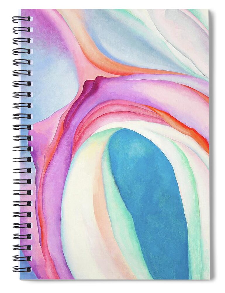 Georgia O'keeffe Spiral Notebook featuring the painting Music Pink and Blue No 2 - Colorful modernist abstract painting by Georgia O'Keeffe