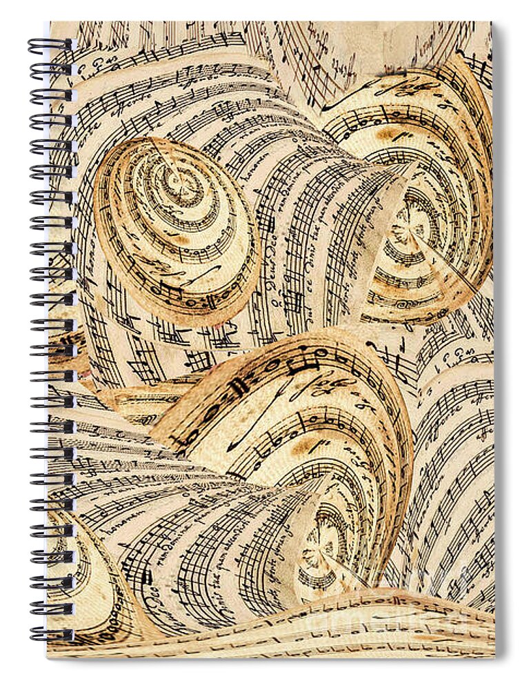 Gift For A Musician Spiral Notebook featuring the mixed media Music Scores Sheet Music Perpetuum Mobile by Elena Gantchikova