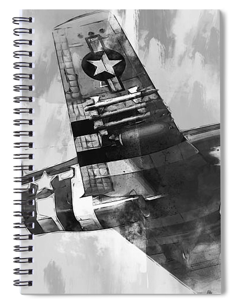 P 51 Spiral Notebook featuring the painting Mustang P51D - 34 by AM FineArtPrints