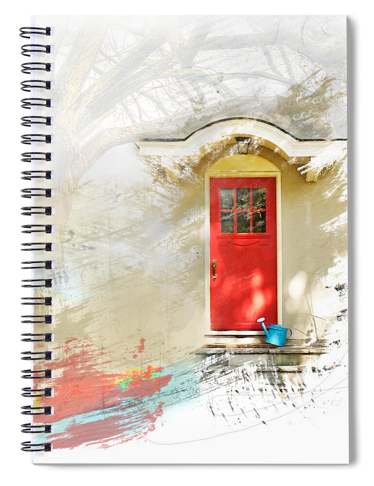 Door Spiral Notebook featuring the mixed media My Garden Door by Moira Law