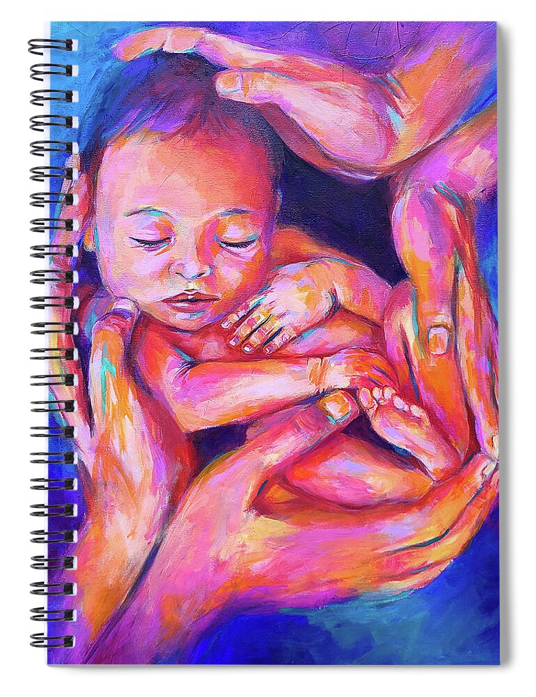 Newborn Spiral Notebook featuring the painting My Life Begins Again by Luzdy Rivera