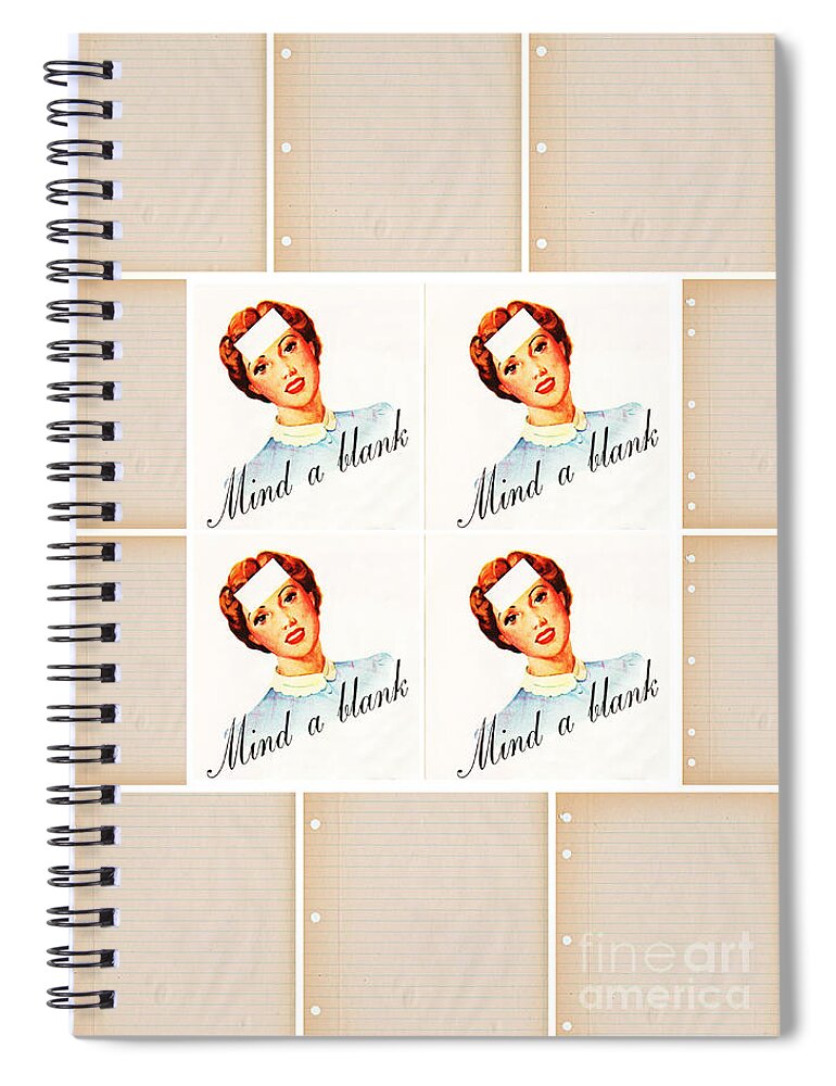 Woman Spiral Notebook featuring the mixed media My Minds a Blank by Sally Edelstein