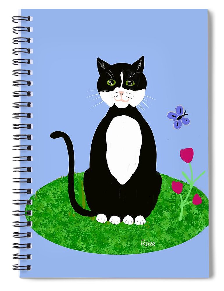 Tuxedo Cat Spiral Notebook featuring the digital art My tuxedo cat by Elaine Hayward