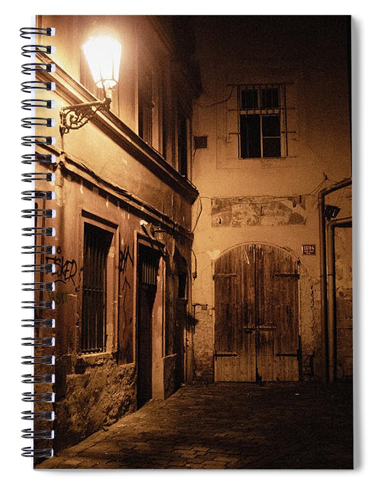 Prague Spiral Notebook featuring the photograph Mysterious Prague Street by Martin Vorel Minimalist Photography