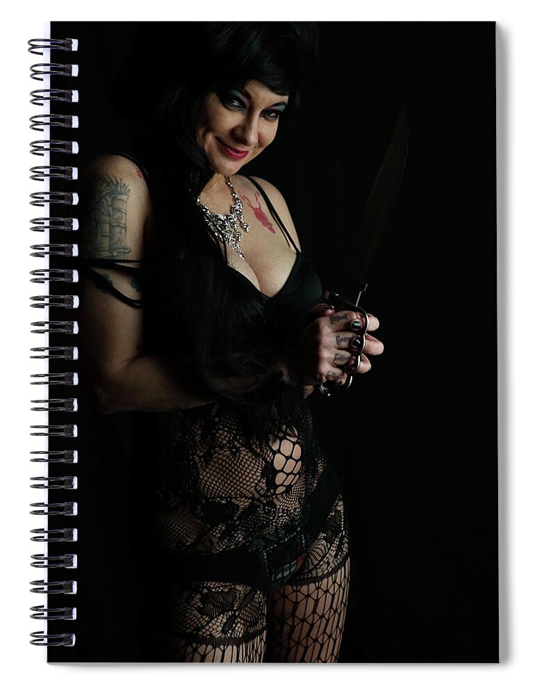 Elvira Spiral Notebook featuring the photograph Mysti as Elvira by Cully Firmin