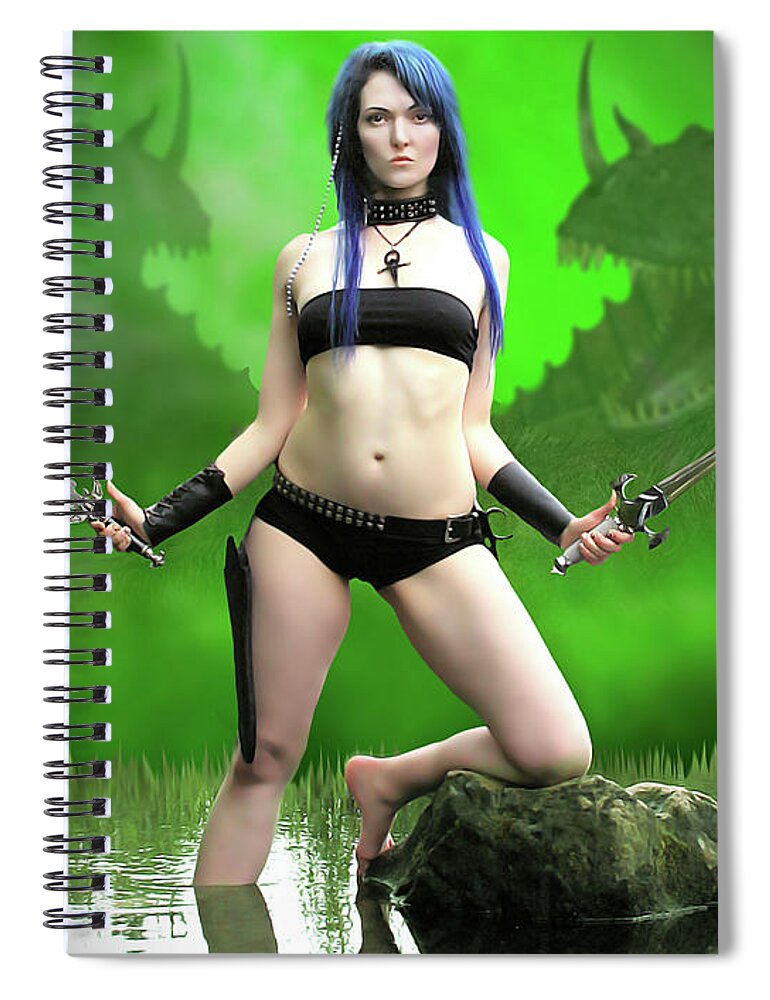 Fantasy Spiral Notebook featuring the photograph Mystic Dragon Warrior by Jon Volden