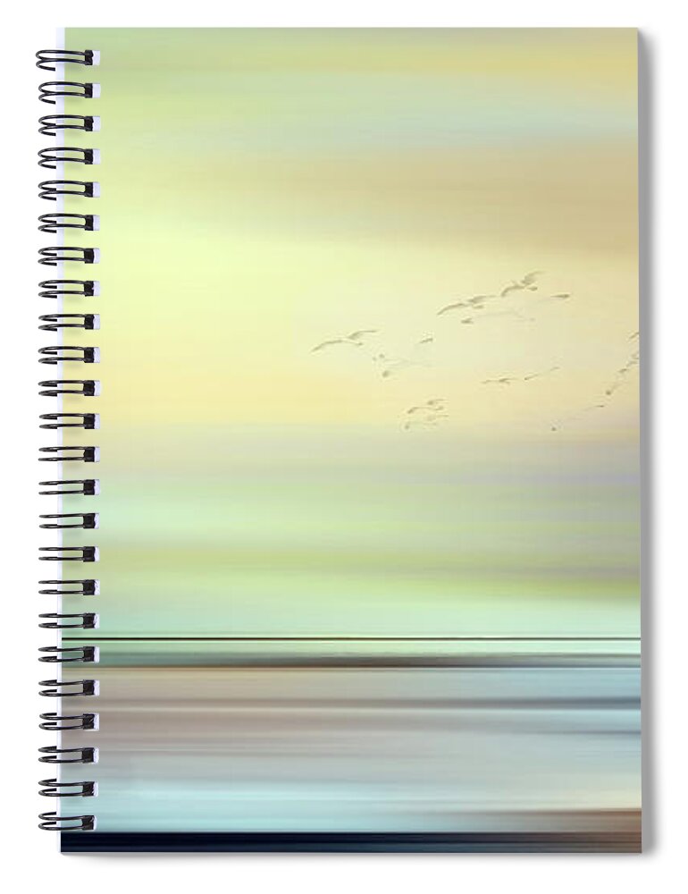 Nag's Head Spiral Notebook featuring the mixed media NAGS HEAD BEACH NC- Fly Over by Zsanan Studio