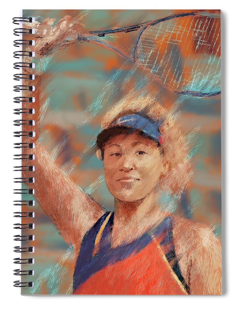 Naomi Osaka Spiral Notebook featuring the painting Naomi Osaka Portrait by Larry Whitler