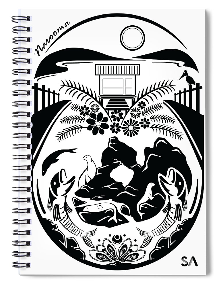 Black And White Spiral Notebook featuring the digital art Narooma by Silvio Ary Cavalcante