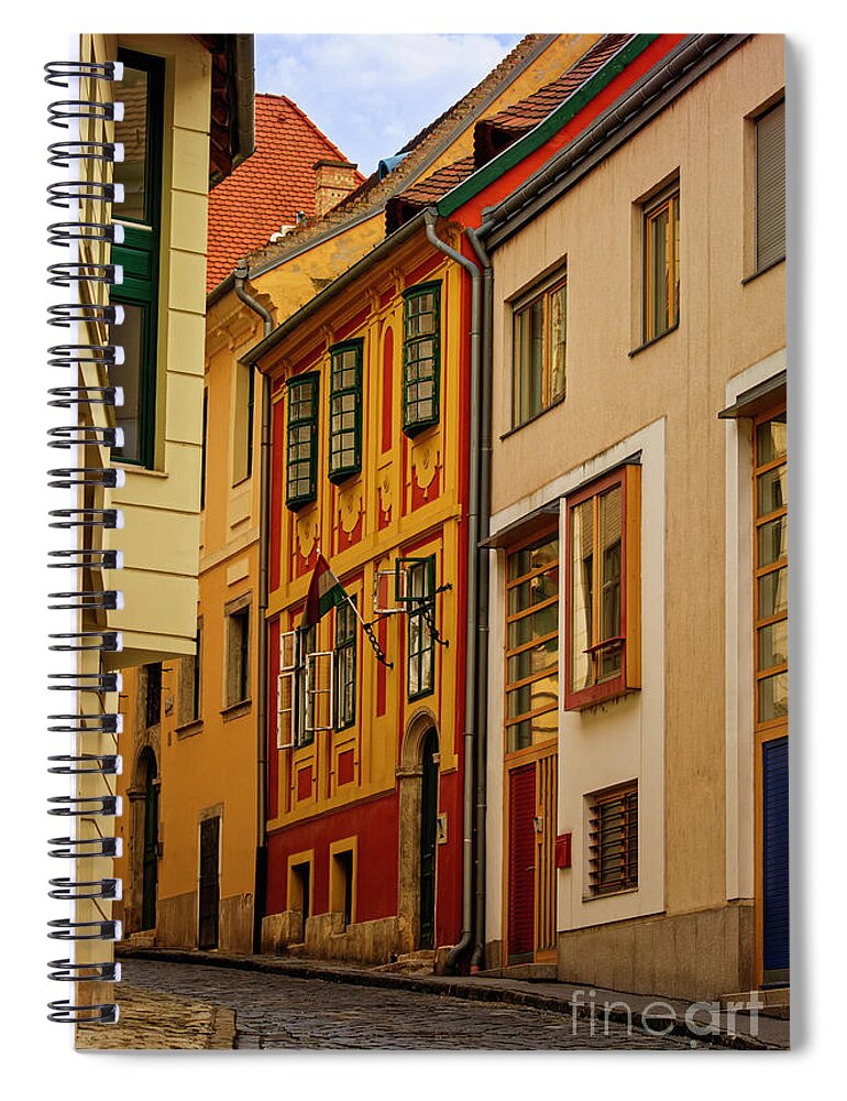 Old Spiral Notebook featuring the photograph Narrow street with colorful old town houses by Mendelex Photography