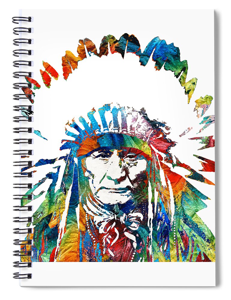 Native American Spiral Notebook featuring the painting Native American Art - Chief - By Sharon Cummings by Sharon Cummings