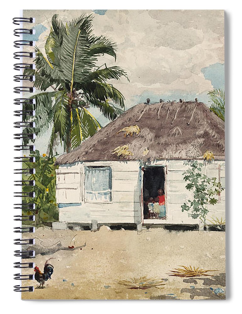 Winslow Homer Spiral Notebook featuring the drawing Native hut at Nassau by Winslow Homer