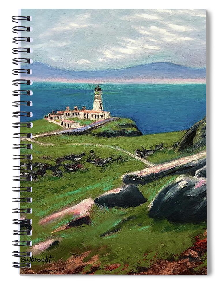 Neist Point Lighthouse Spiral Notebook featuring the painting Neist Point Lighthouse on the Isle of Skye, Scotland by Shirley Galbrecht