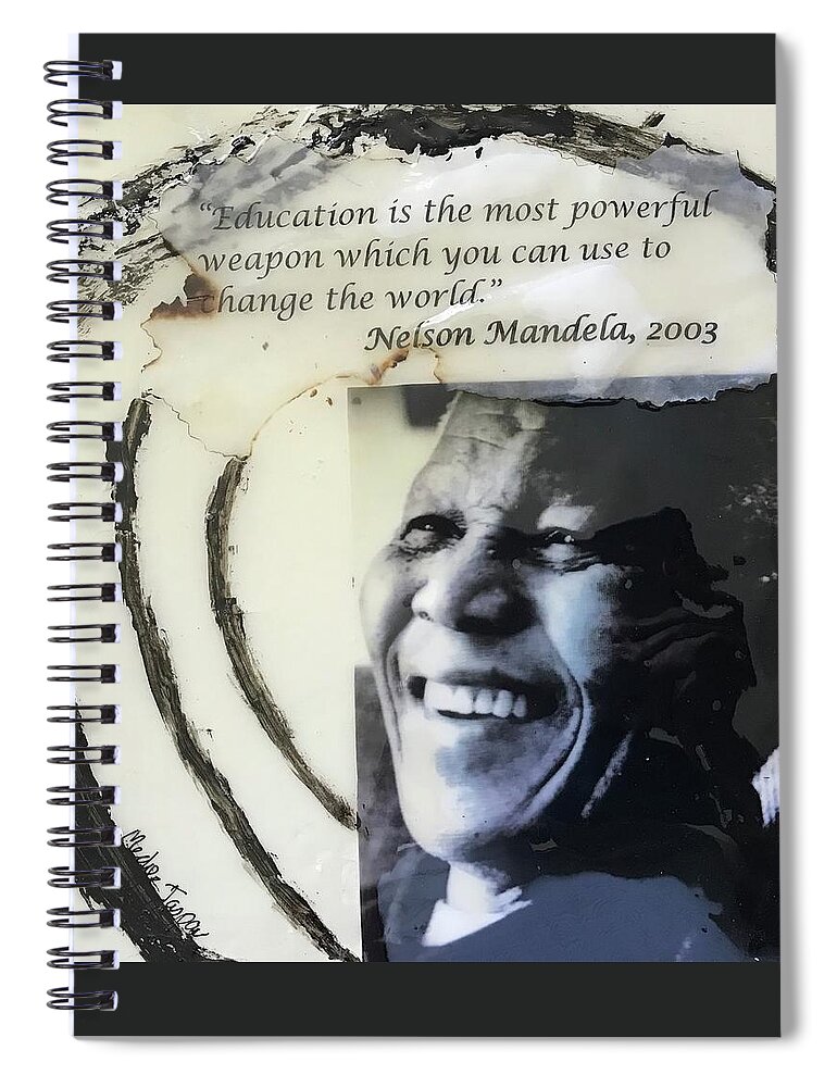 Abstract Art Spiral Notebook featuring the painting Nelson Mandela on Education by Medge Jaspan