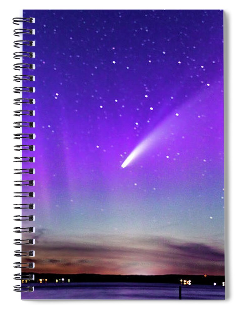 Neowise Comet Spiral Notebook featuring the photograph NEOWISE COMET with a splash of Northern Lights by Joe Holley