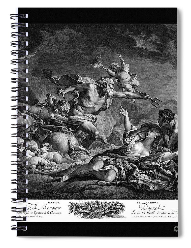 Neptune And Amymone Spiral Notebook featuring the drawing Neptune and Amymone by Engraver Jean Claude Danzel Classical Art Reproduction by Rolando Burbon