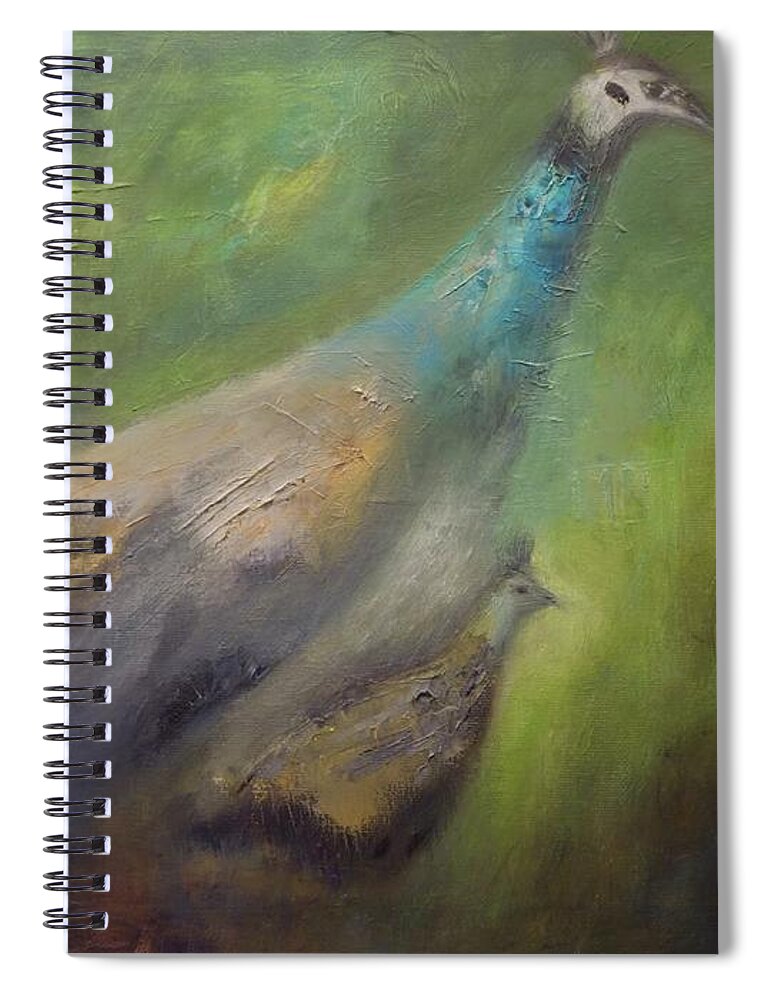 Peahens Spiral Notebook featuring the painting Nestled by green by Suzy Norris