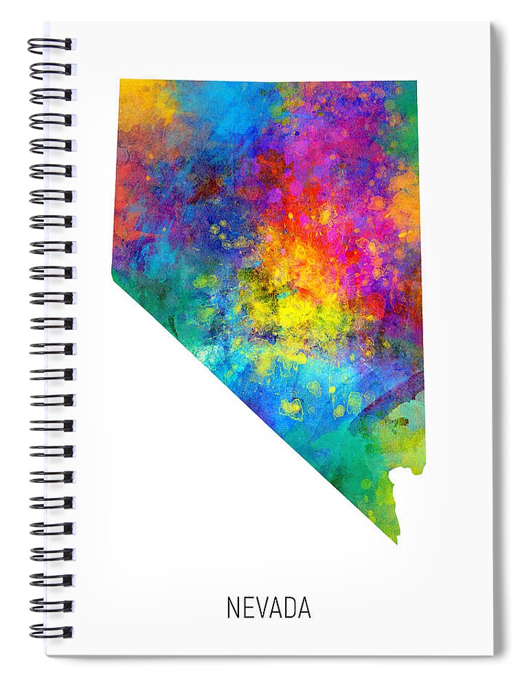Nevada Spiral Notebook featuring the digital art Nevada Watercolor Map #93 by Michael Tompsett