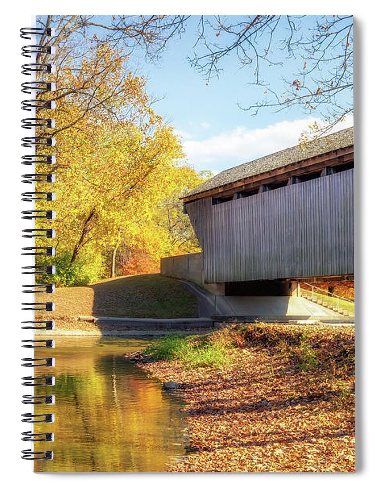 New Brownsville Covered Bridge Spiral Notebook featuring the photograph New Brownsville Covered Bridge - Columbus, Indiana by Susan Rissi Tregoning