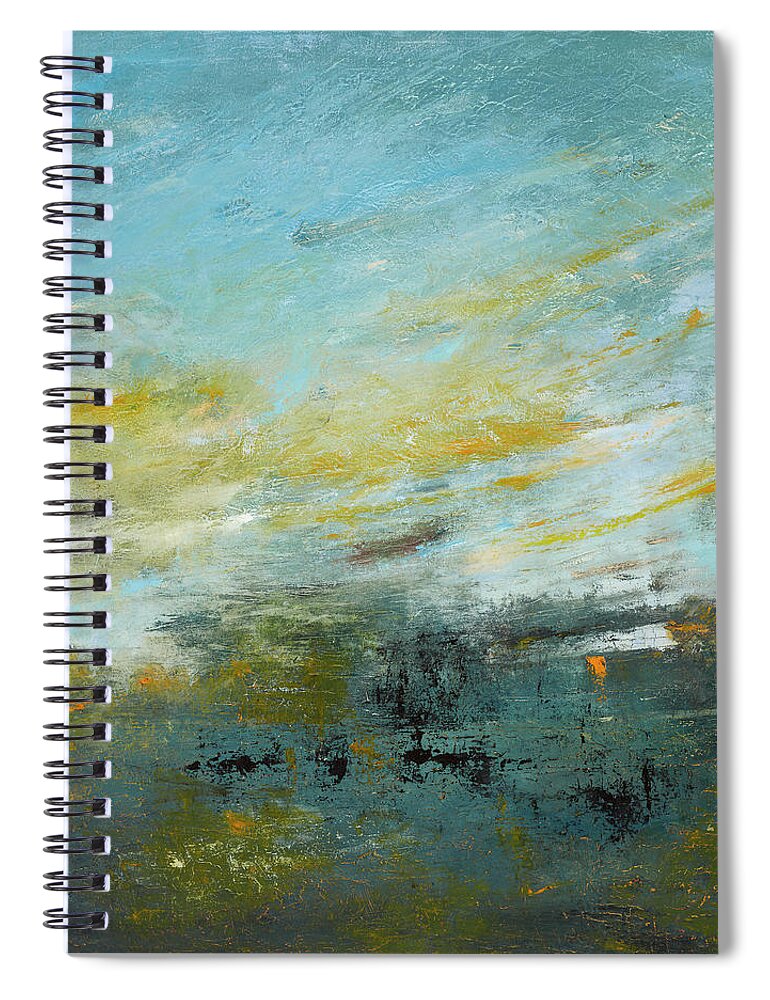 Landscape Spiral Notebook featuring the painting New Farm Park at Dusk by Roger Clarke