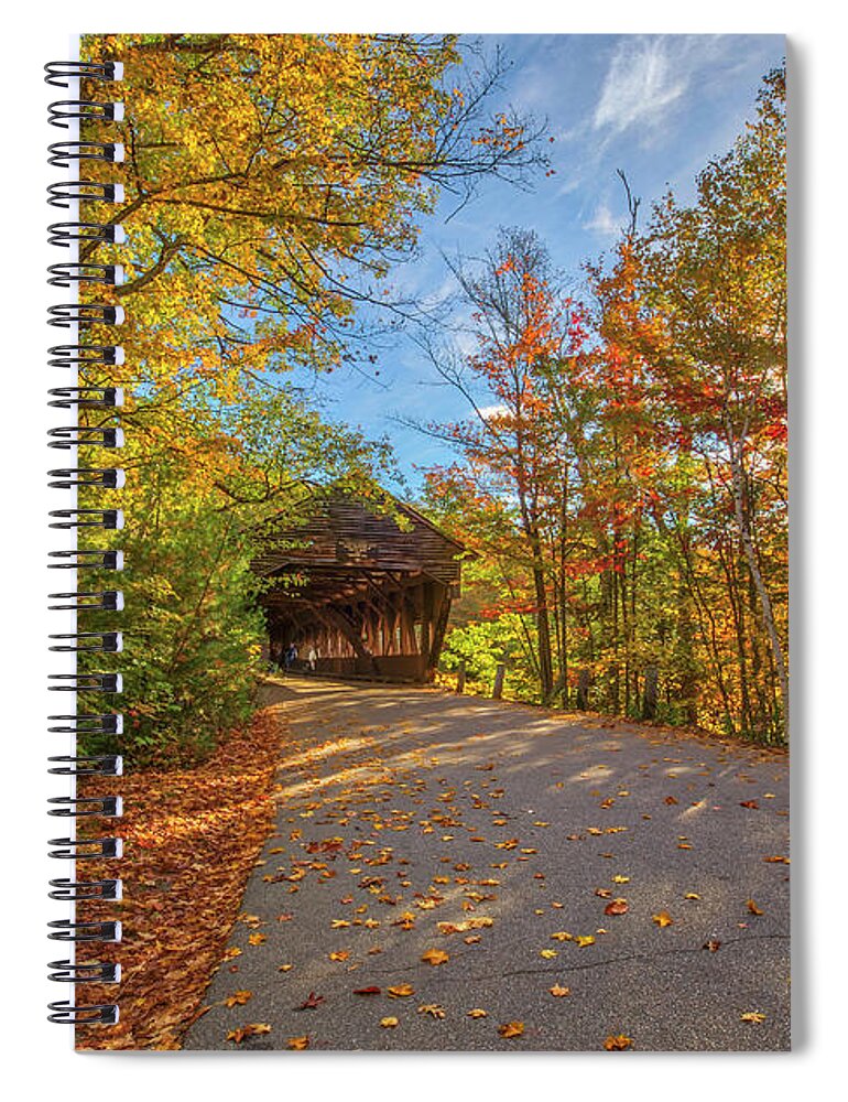 Albany Covered Bridge Spiral Notebook featuring the photograph New Hampshire Fall Colors at Albany Covered Bridg by Juergen Roth