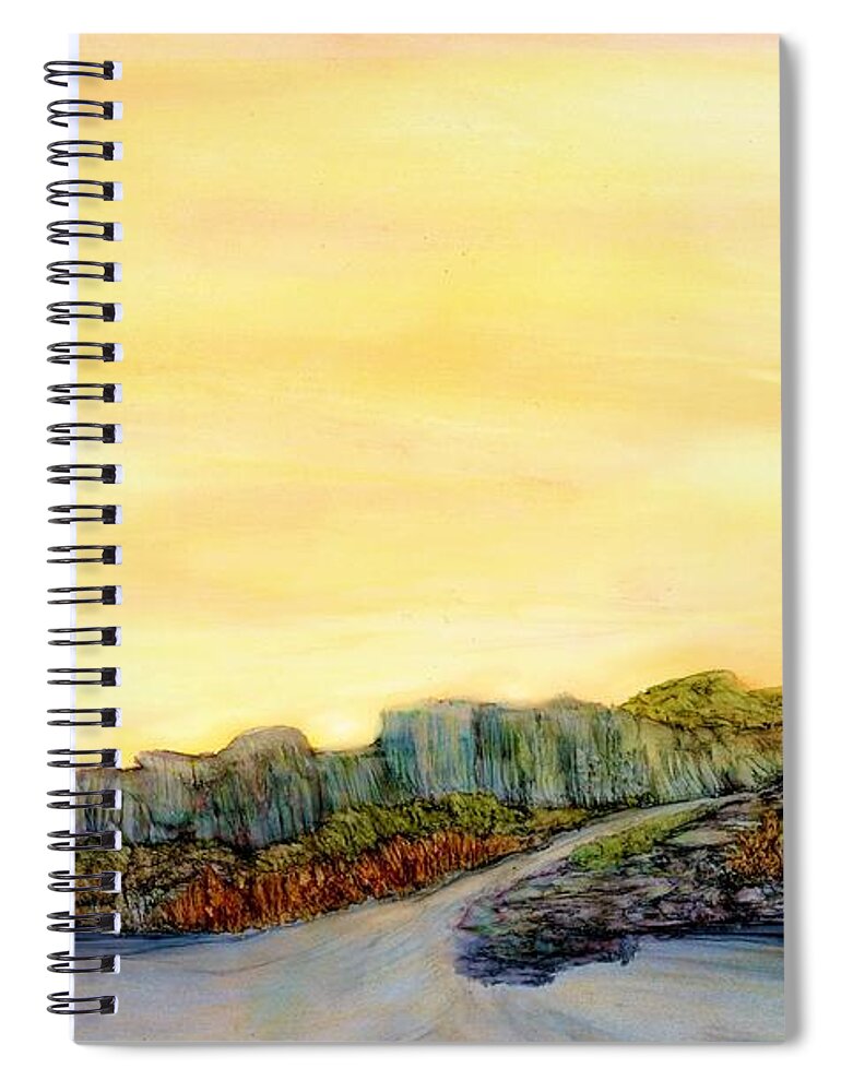 Sunrise Spiral Notebook featuring the painting New Mexico Skyline by Angela Marinari