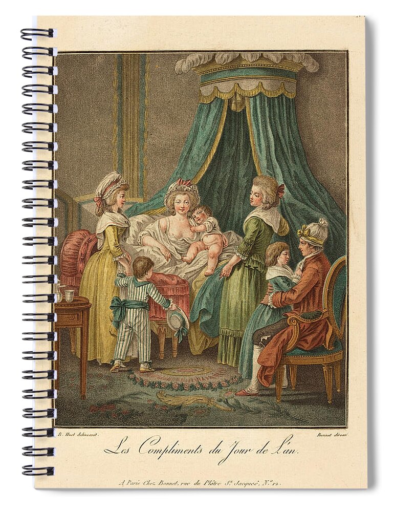 Louis-marin Bonnet Spiral Notebook featuring the drawing New Year's Greeting by Louis-Marin Bonnet