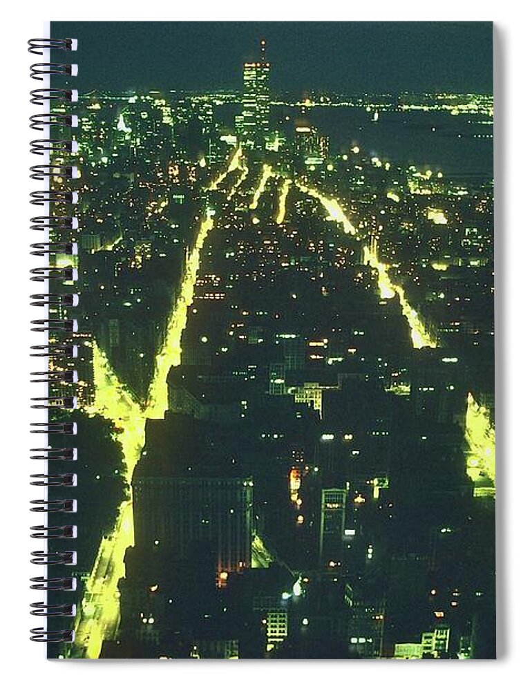 New York Spiral Notebook featuring the photograph New York City at Night in 1984 by Gordon James